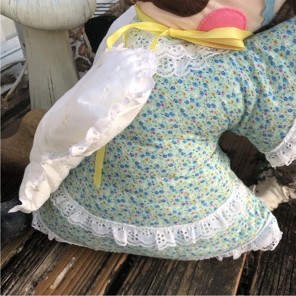 Christmas Angel Handmade Pillow Blue Green Pink Floral Eyelet Vintage 70s 80s